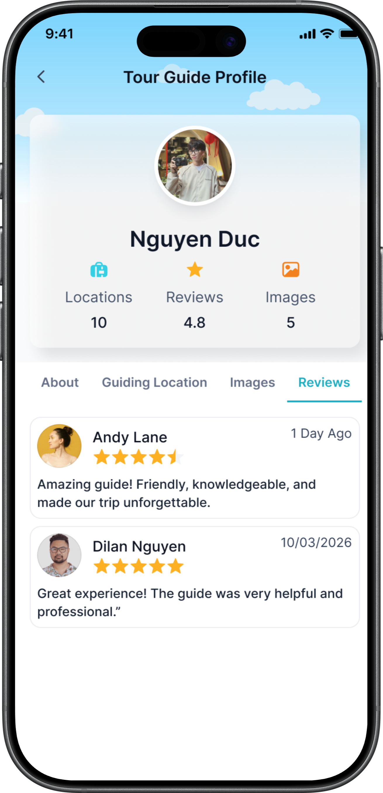Phone showing profile reviews
